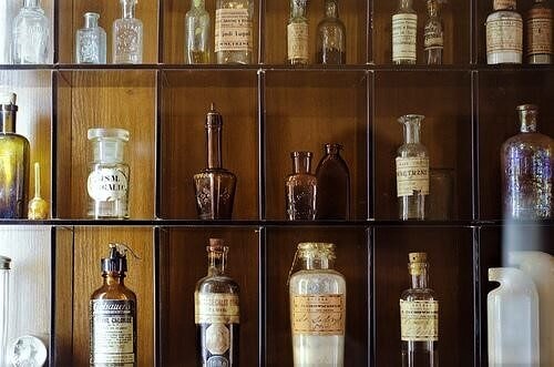 Bottles in the pharmacy museum in Grodno