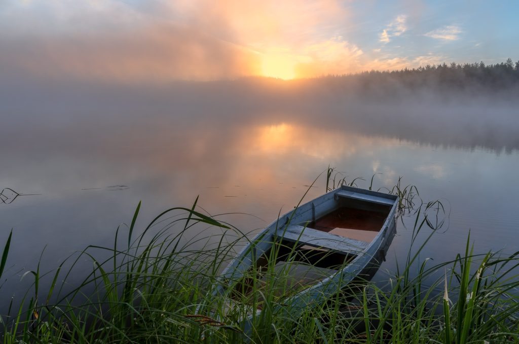 Nature Of Belarus. Boat in Lake