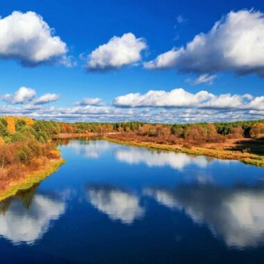 Nature of Belarus. Blue river.
