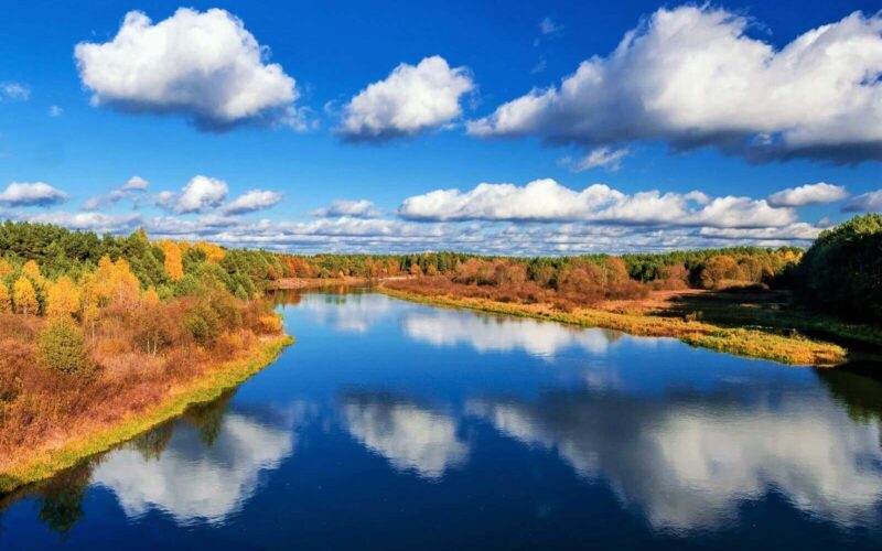 Nature of Belarus. Blue river.