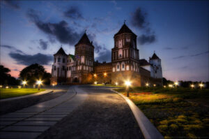 Mir castle at night