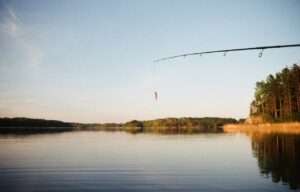 spinning rod on the lake in Belarus