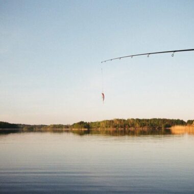 spinning rod on the lake in Belarus