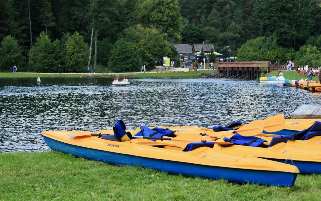 Kayaks on the shore of Augustow canal