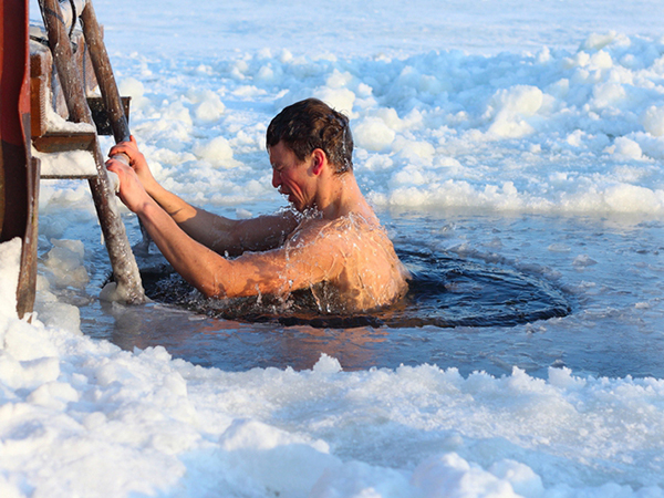 swiming in the ice pond