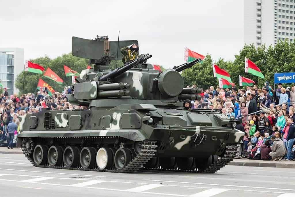Tank on Independence day parade in Belarus in summer