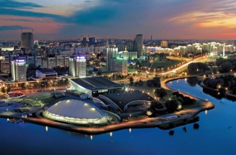 Minsk city panorama at night